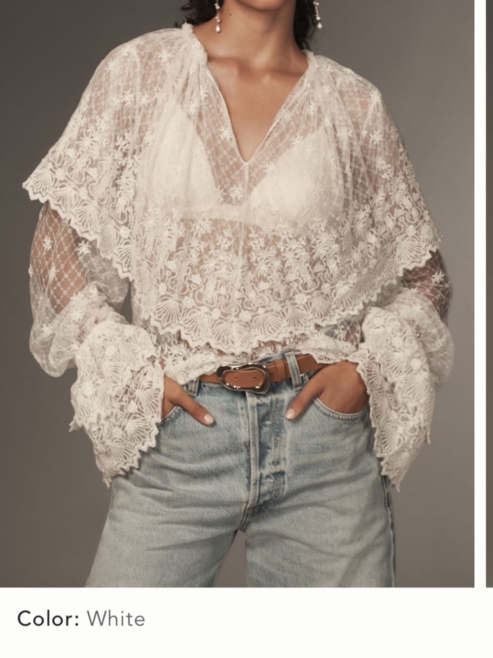 NWT/Anthropologie forever that girl long sleeves lace bib blouse/M